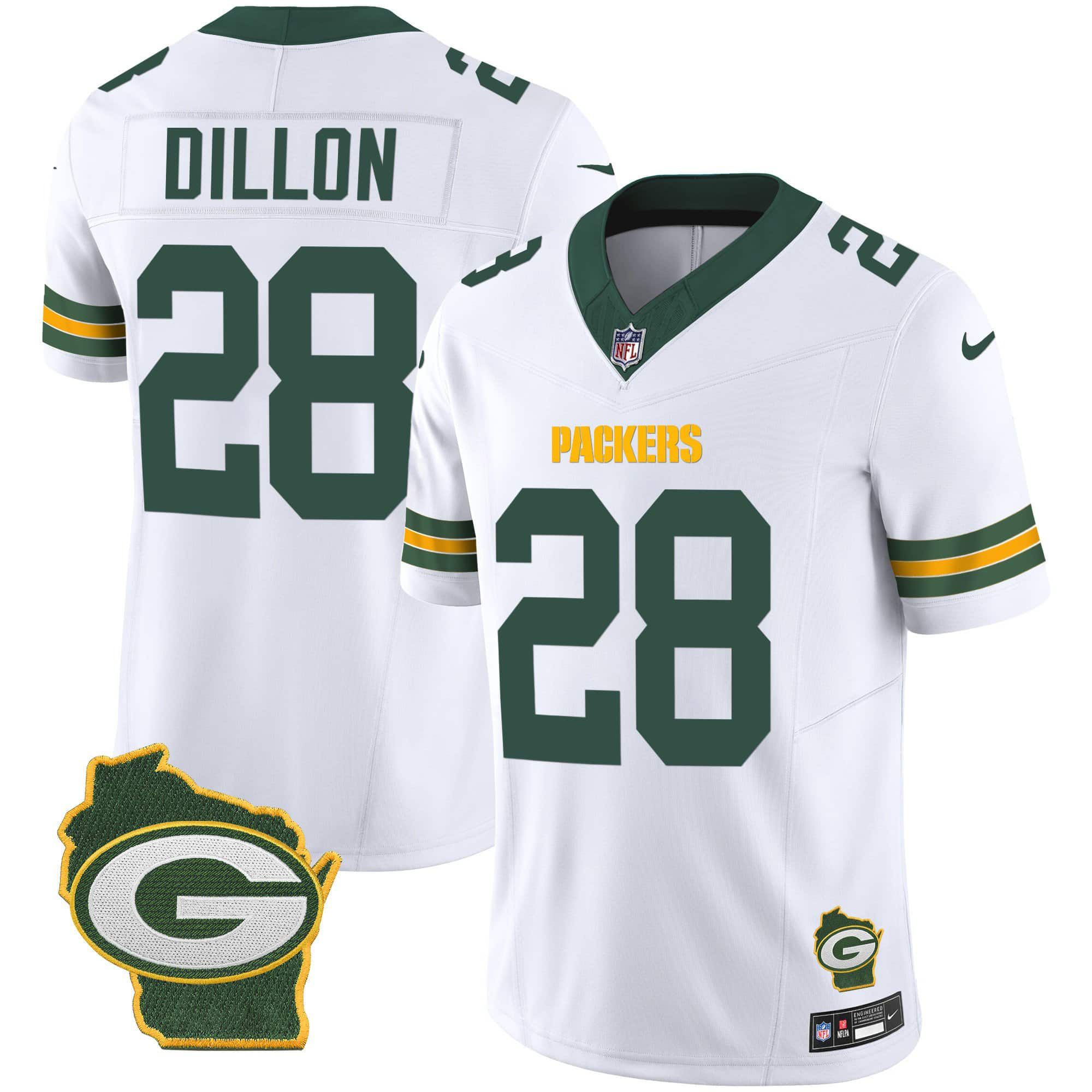 Men Green Bay Packers #28 Dillon White 2024 Nike Home Patch Vapor NFL Jersey